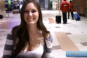 Super-hot dark-haired immense bap teenager Summer show her congenital immense hooters in public